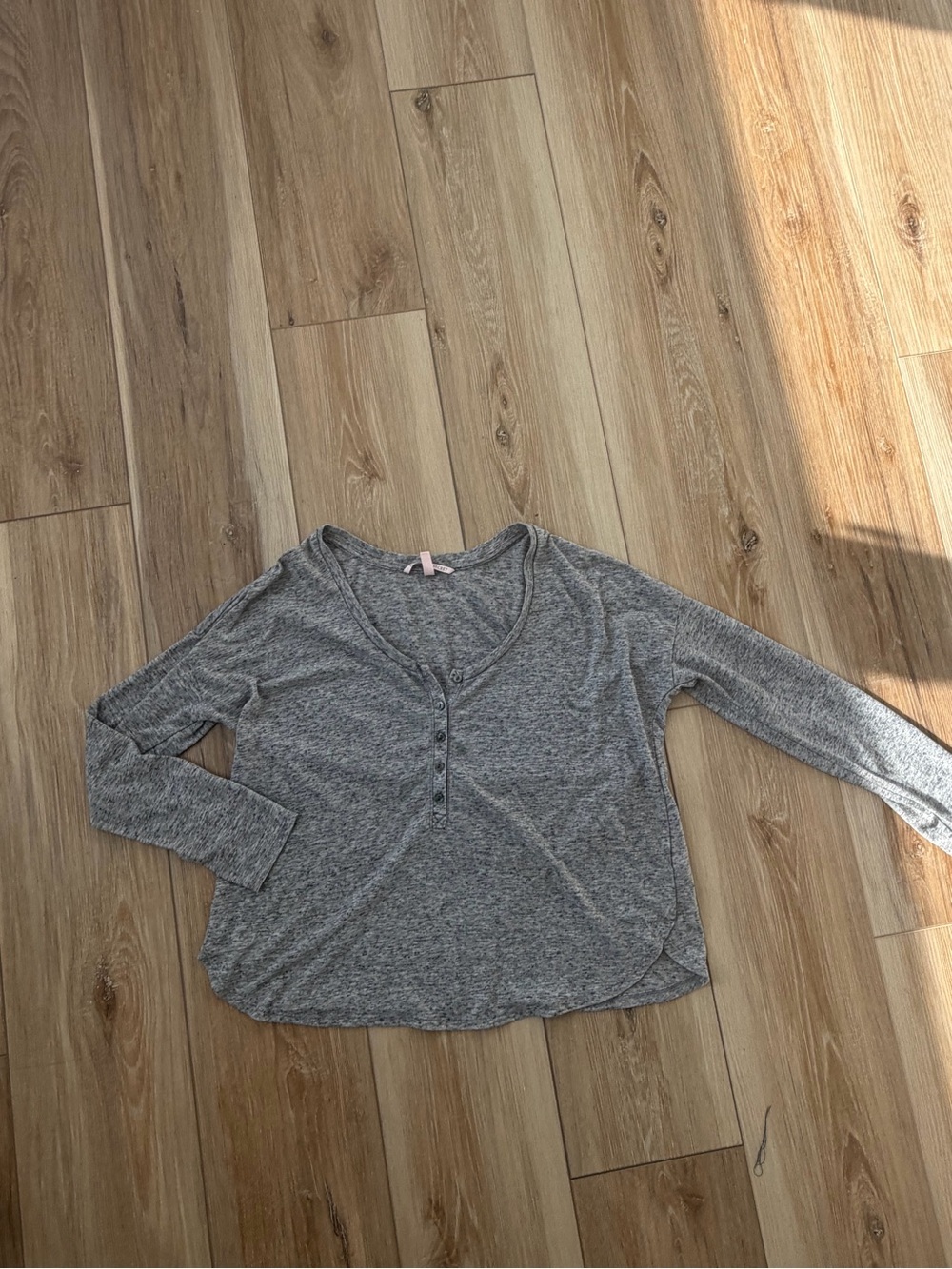 Grey Long Sleeve V-Neck Henley Top